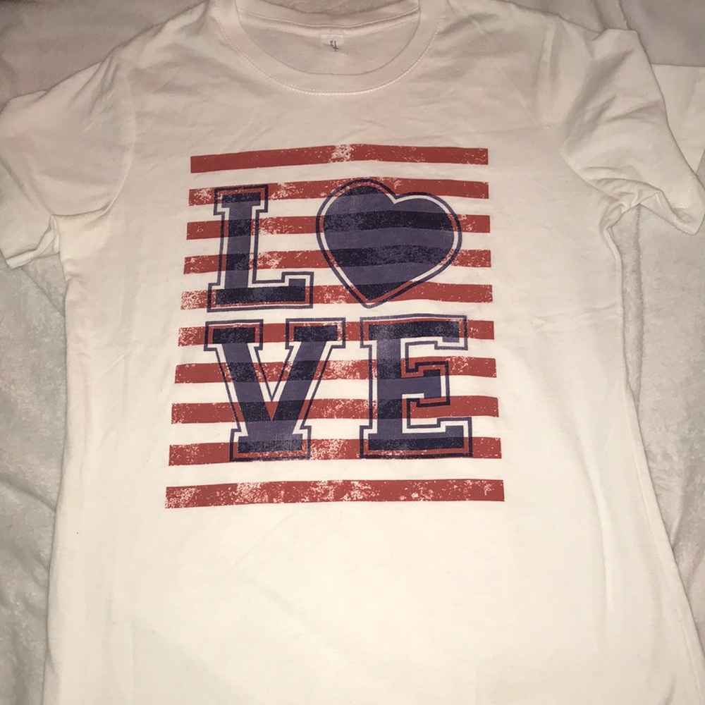 Red white and blue striped love  tee shirt